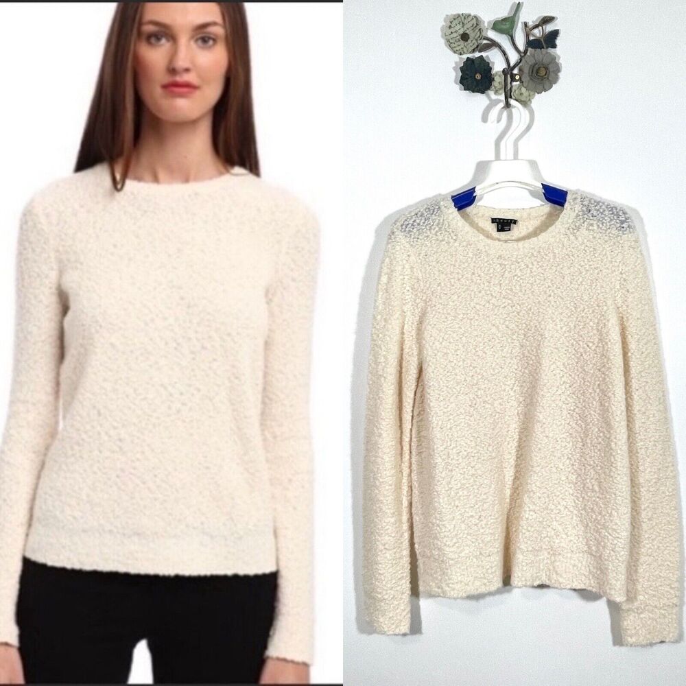 Theory Jaidyn Veiling Boucle Sweater Wool Blend Pullover Ivory Cream Size Medium